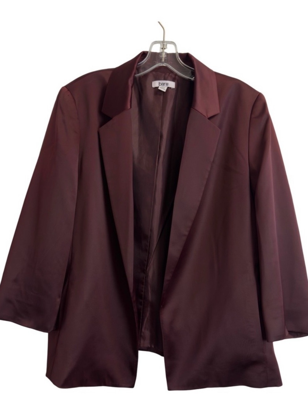 Bar III Burgundy Satin Open-Front Blazer